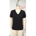 Camiseta para mujeres en V con cuello con manga de burbujas